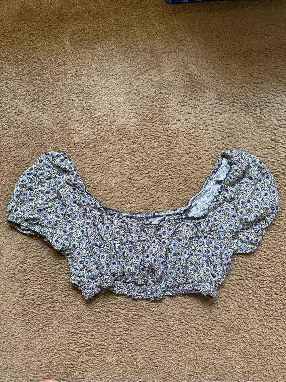 Anthropologie Lavender and Green multi colored Floral Smocked Crop Top